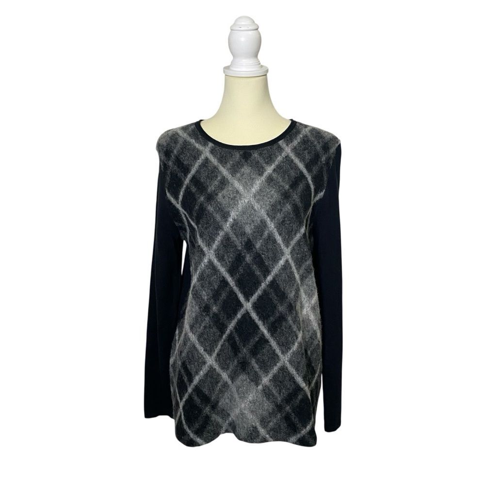 J.Jill Cotton Wool Blend Plaid Front Sweater Women's Size Medium